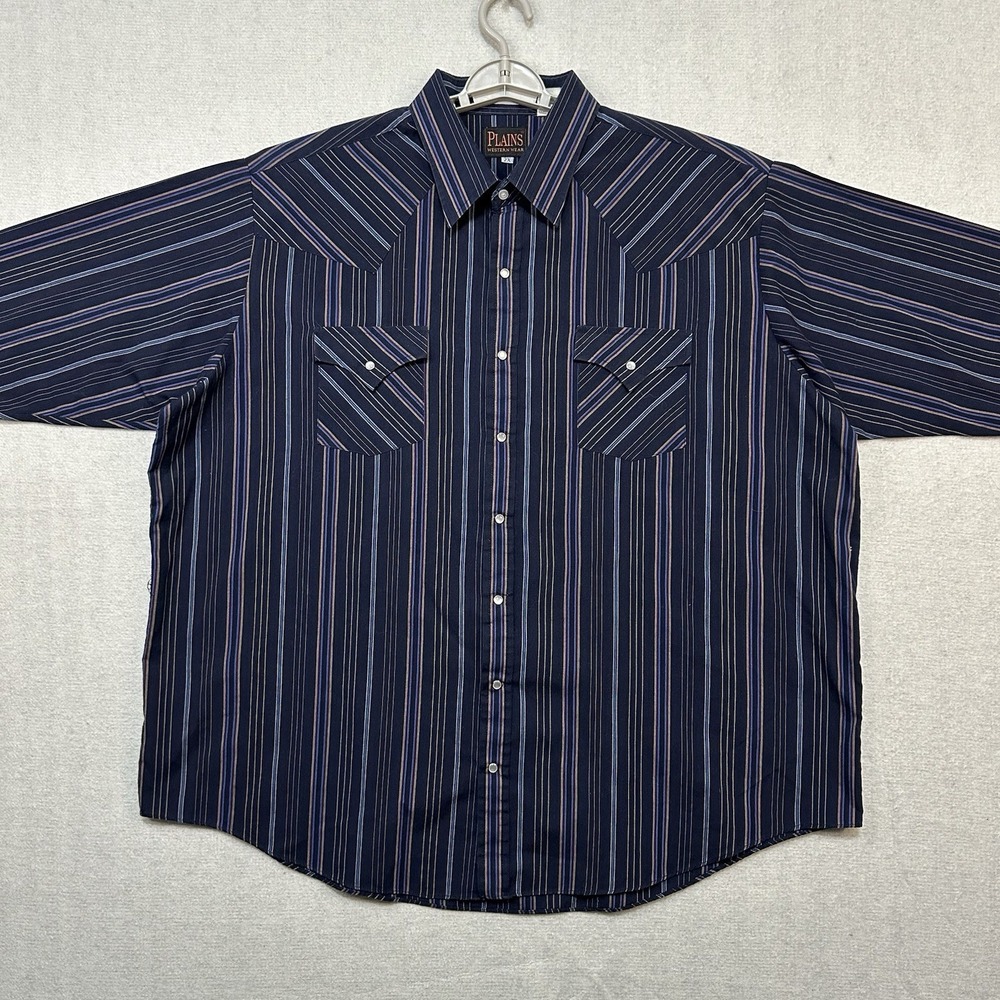 Plains Western Wear Men's 2X Big Man Pearl Snap Western Shirt Striped LongSleeve